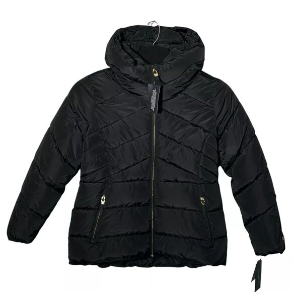 Tommy Hilfiger Women's Zip-up Short Puffer Coat Size L Black Zippered Pockets - Picture 1 of 16